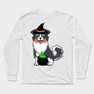 Funny Collie Dog is wearing a witch costume Long Sleeve T-Shirt